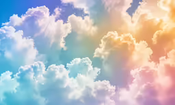 a view of some fluffy clouds from the ground