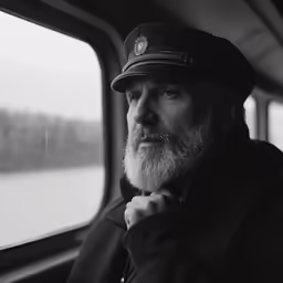 man looking out a window on a train