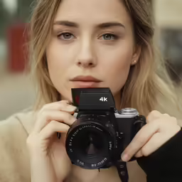 a girl holding up a digital camera to take a picture