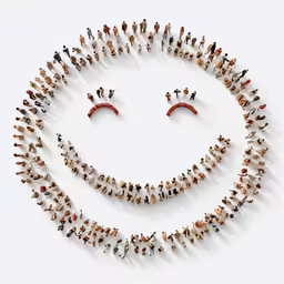 a group of people arranged in the shape of a happy face