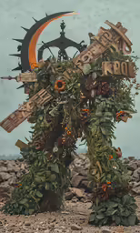 an image of some plants and a clock