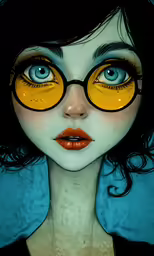 an image of a girl with blue eyes and big glasses