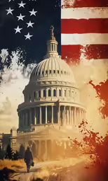 there is a man walking away from the capital building