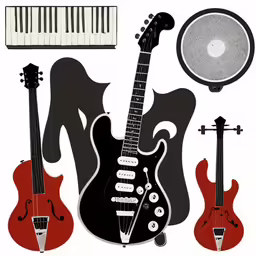 the guitar and a speaker are next to each other