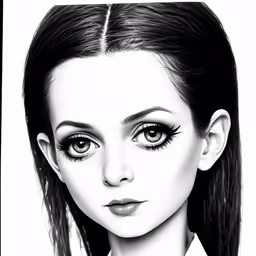 black and white drawing of woman with artistic makeup