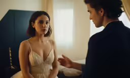 there is a woman standing next to a man