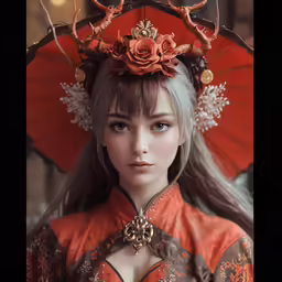 a woman in an orange geisha kimono