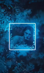 the young woman is in an abstract frame