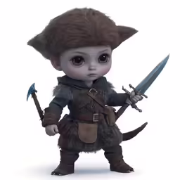 a doll dressed in a suit and hat holding a sword