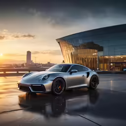 the porsche 9112 gts is parked on an empty lot