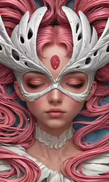 a woman wearing pink and white with large wings
