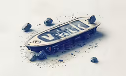 this is an image of a skate board broken and shattered