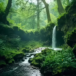 an image of water flowing down a stream in the forest