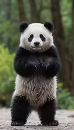 a giant panda standing up with its arms crossed