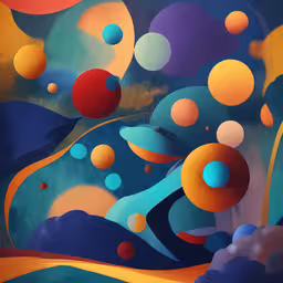 some artwork that looks like some kind of painting,a very colorful painting with lots of balls and shapes