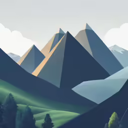 a colorful digital painting of some hills and trees