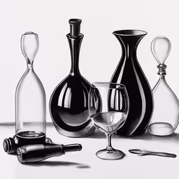 bottles and a glass sitting on a table