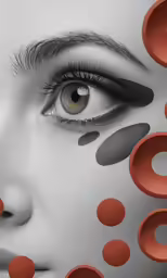 an abstract photo of a woman with large circles on her face