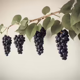 there are three grape pieces hanging from a vine