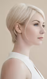 a woman with blond hair, blue eyes and pale makeup