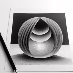 a drawing of a sphere with a black pen on it
