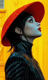 an image of a woman wearing a red hat