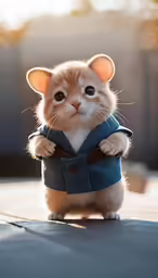 a small brown kitten standing on top of a wooden floor