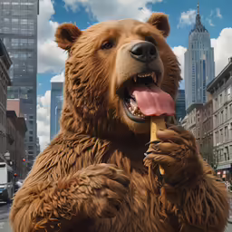 a large bear is posed with its tongue out