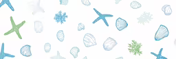 blue and green starfish and seashells pattern on white