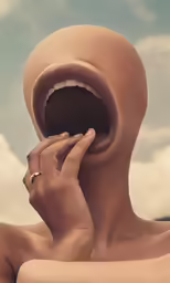 the human figure shows a giant tongue
