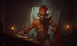 a creepy man standing inside of a bedroom with candles