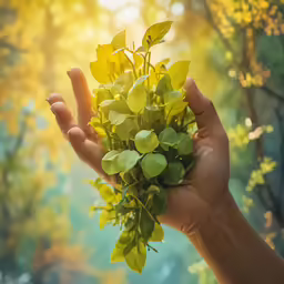 a person holding a plant in their hand