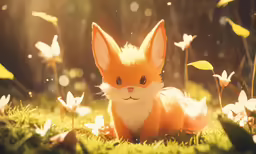 there is a doll rabbit laying on the grass in front of some daisies