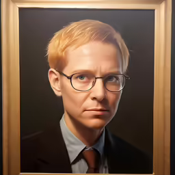 a painting with a portrait of a man in glasses