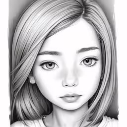 a black and white drawing of a girl