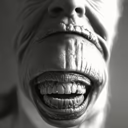 a very creepy looking face has an odd expression