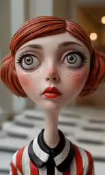 an altered photograph of a doll wearing eye makeup