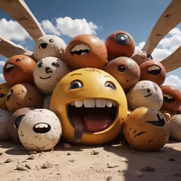 a group of smiley faces with wings over them