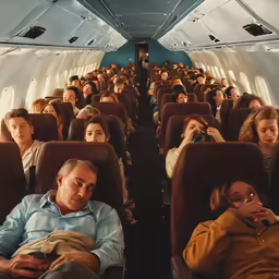 people in airplane seat with cameras