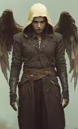 an image of a woman with a hood and wings