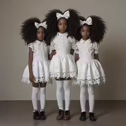 three little girls with bow ties in white dresses