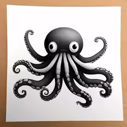 an octopus on paper sitting on top of a wooden table