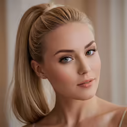 the blonde woman has long hair with a pony tail