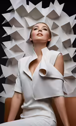 a woman with her eyes closed sitting on a brown chair