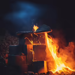a small fire is burning brightly behind it