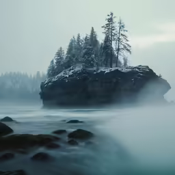 some trees are on an island in the water