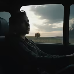 woman driving a car on a country road