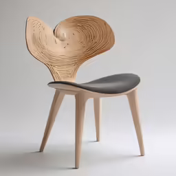 the chair in wooden with a black seat