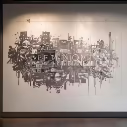 a big painting is in a huge room