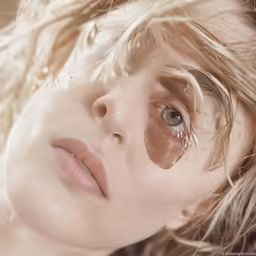 a young blonde girl with water drops on her face